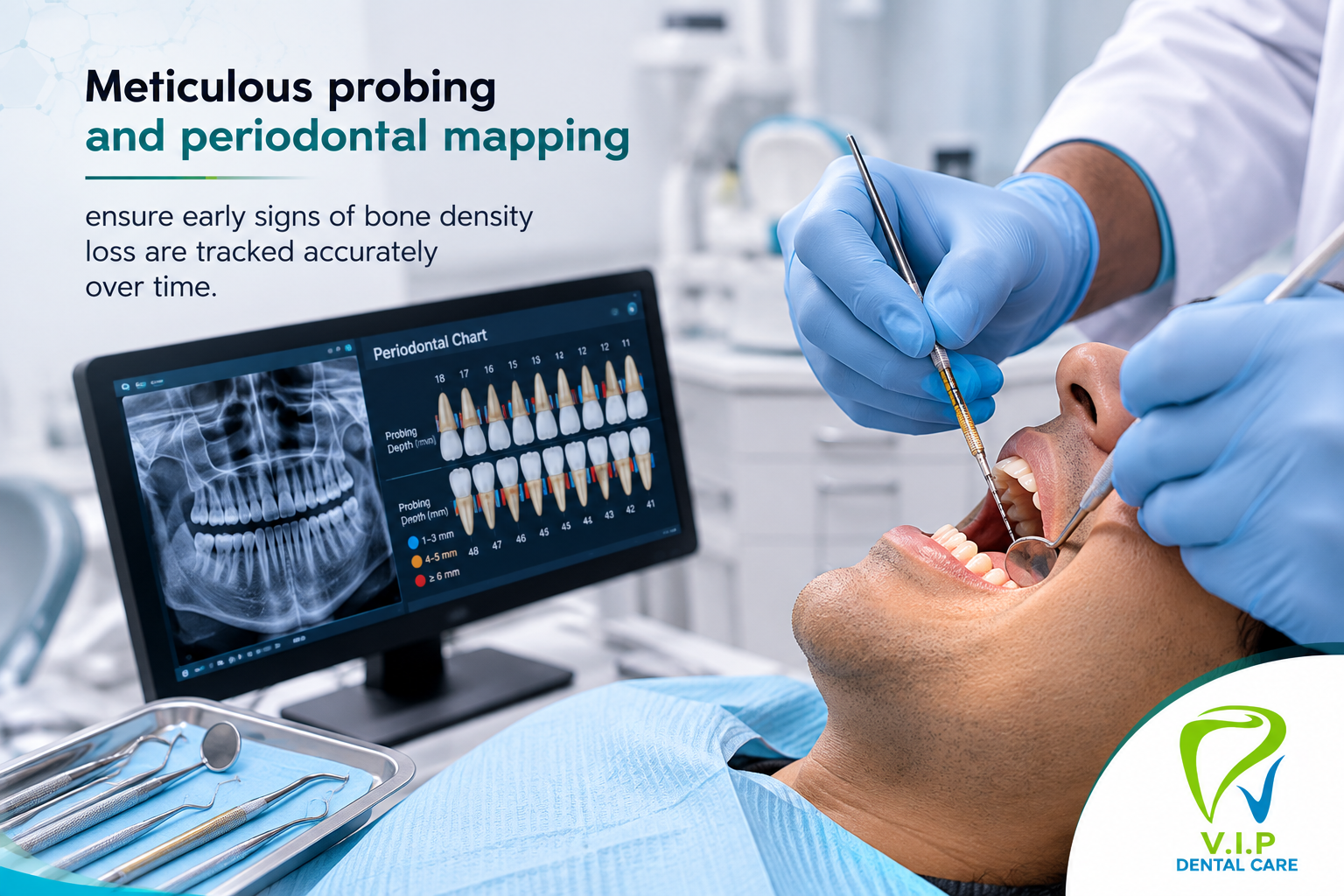 Dentist examining periodontal health